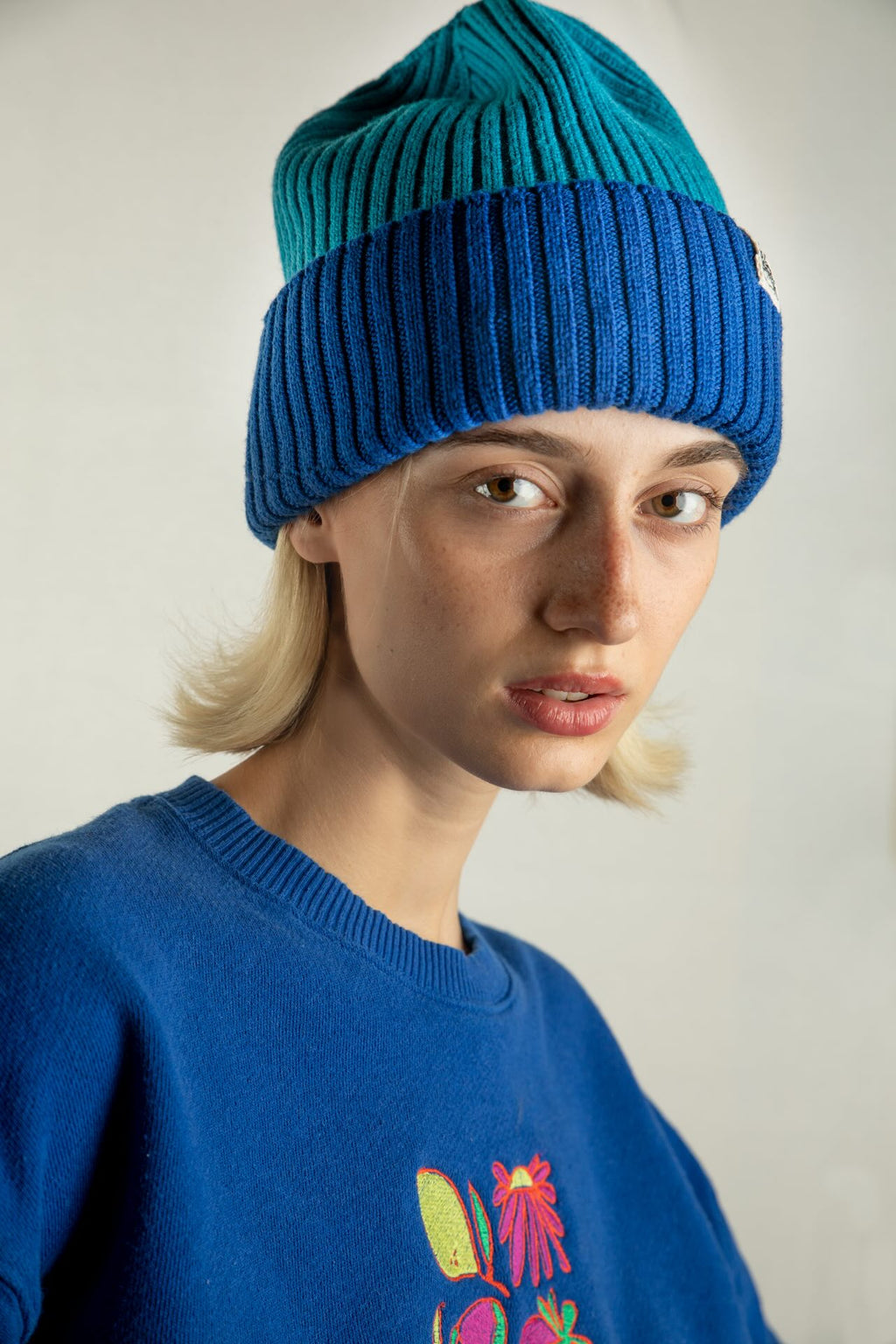 Strickmütze Block Blau
