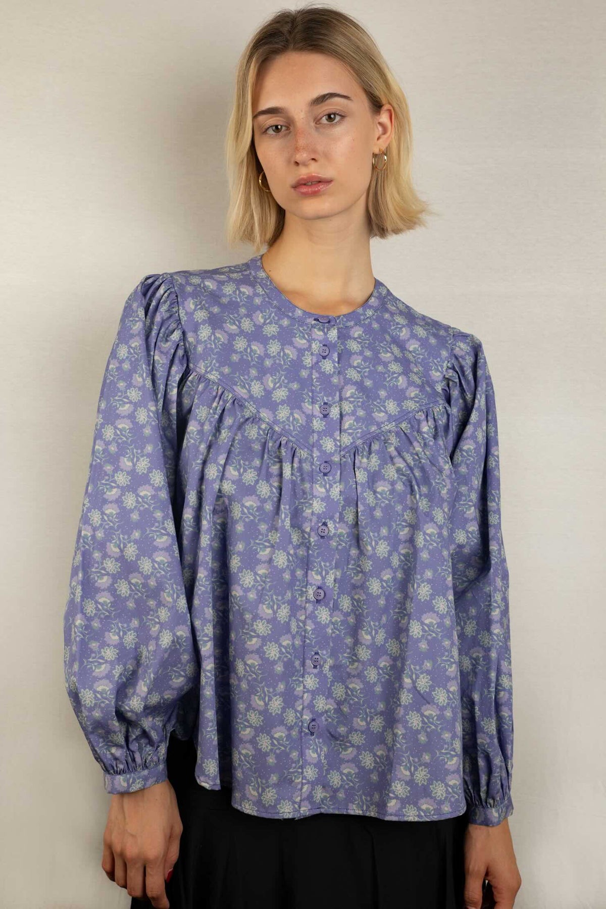 Bluse mit Print Baumwolle blau
