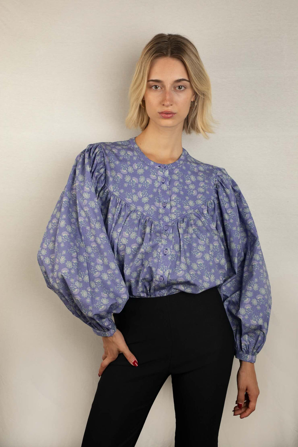 Bluse mit Print Baumwolle blau