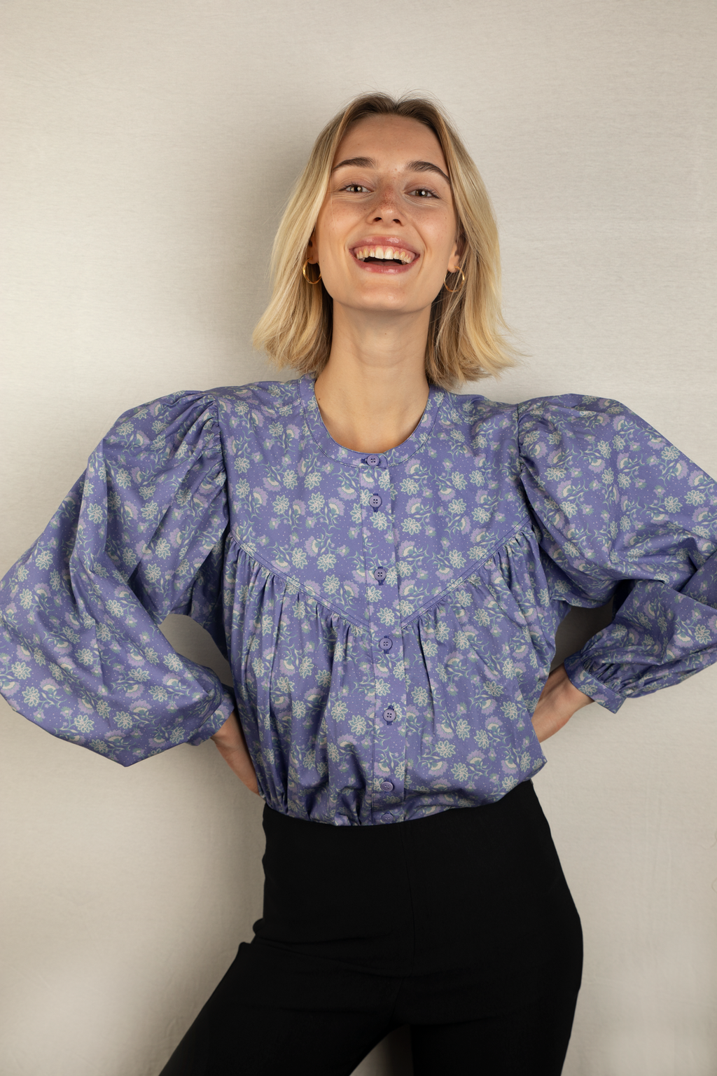 Bluse mit Print Baumwolle blau