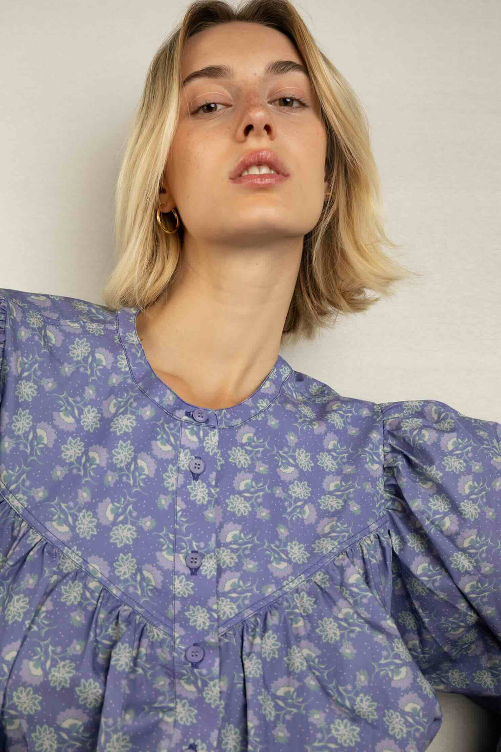 Bluse mit Print Baumwolle blau