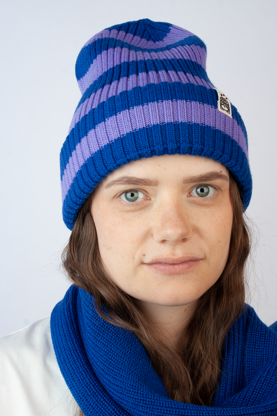 Strickmütze Ringel flieder blau