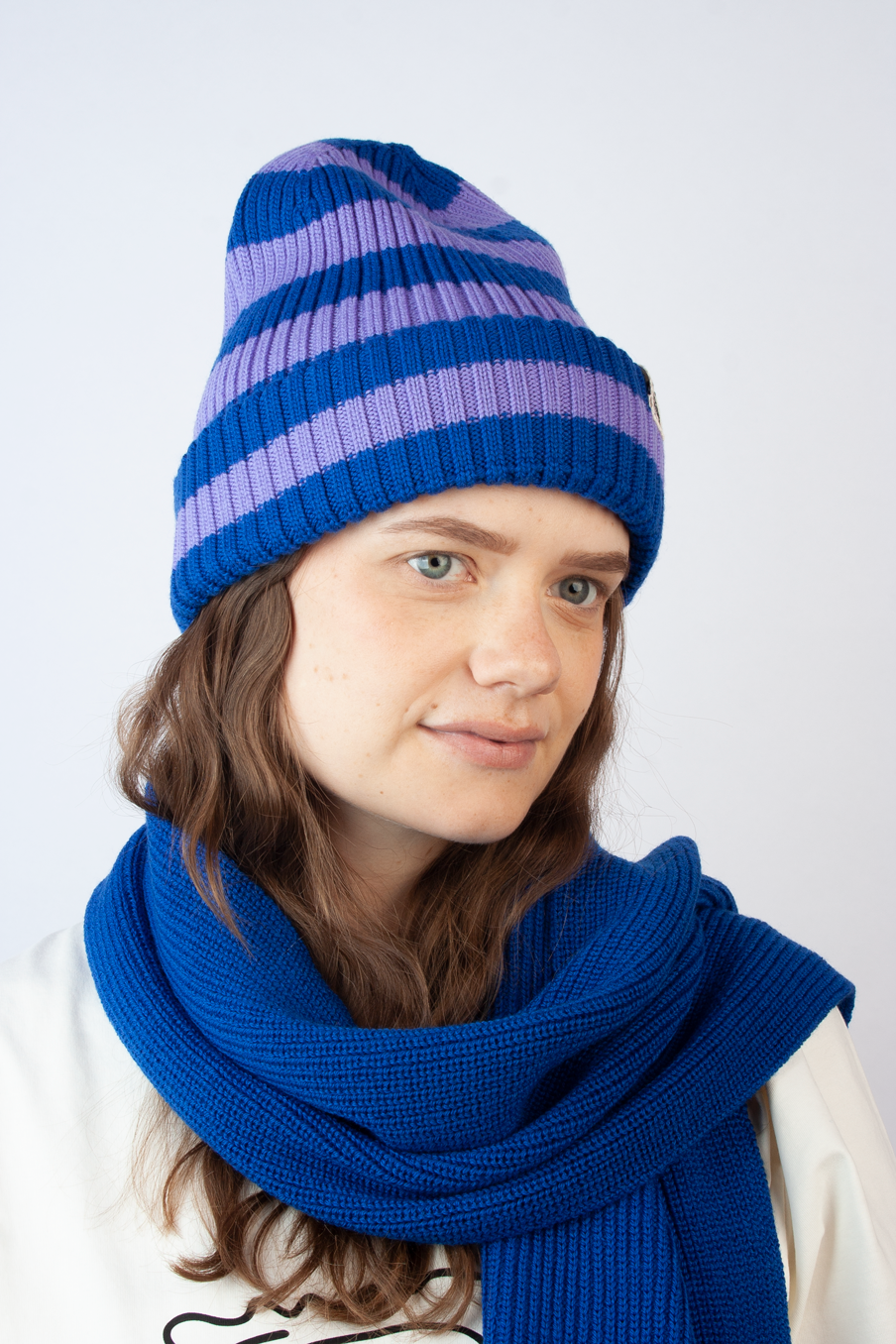 Strickmütze Ringel flieder blau
