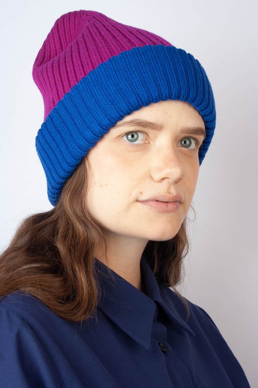 Strickmütze Block Blau Pink