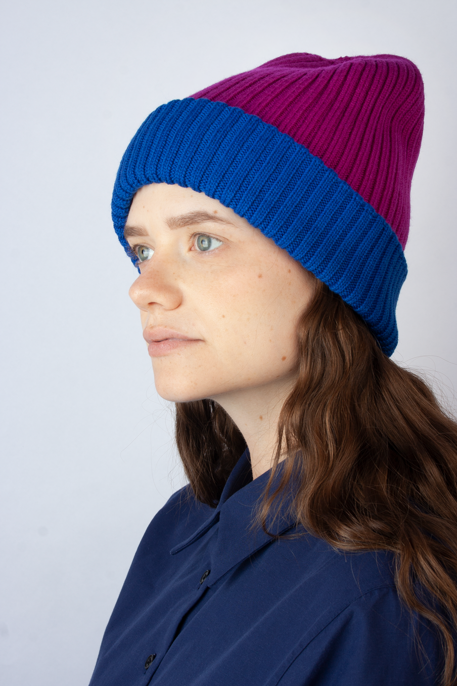 Strickmütze Block Blau Pink