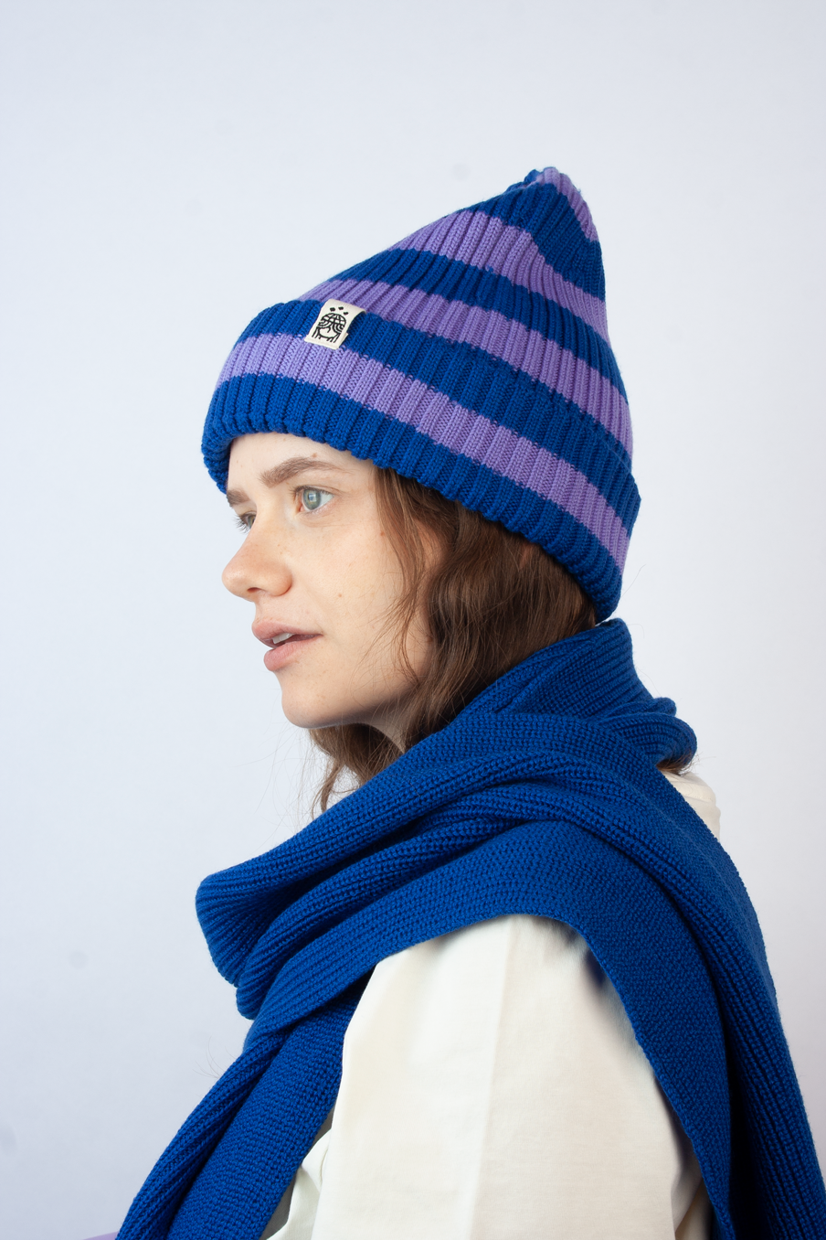 Strickmütze Ringel flieder blau