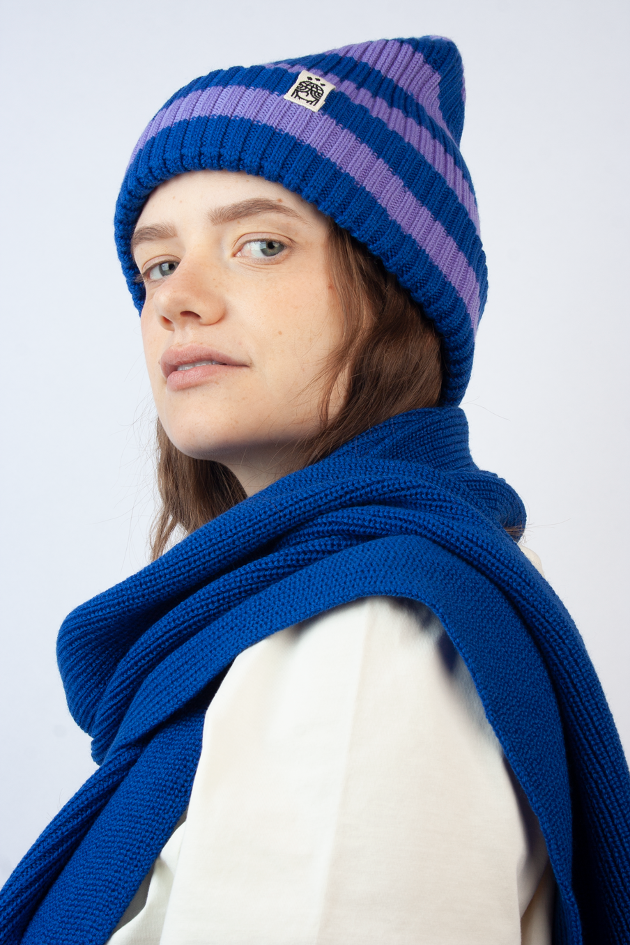 Strickmütze Ringel flieder blau