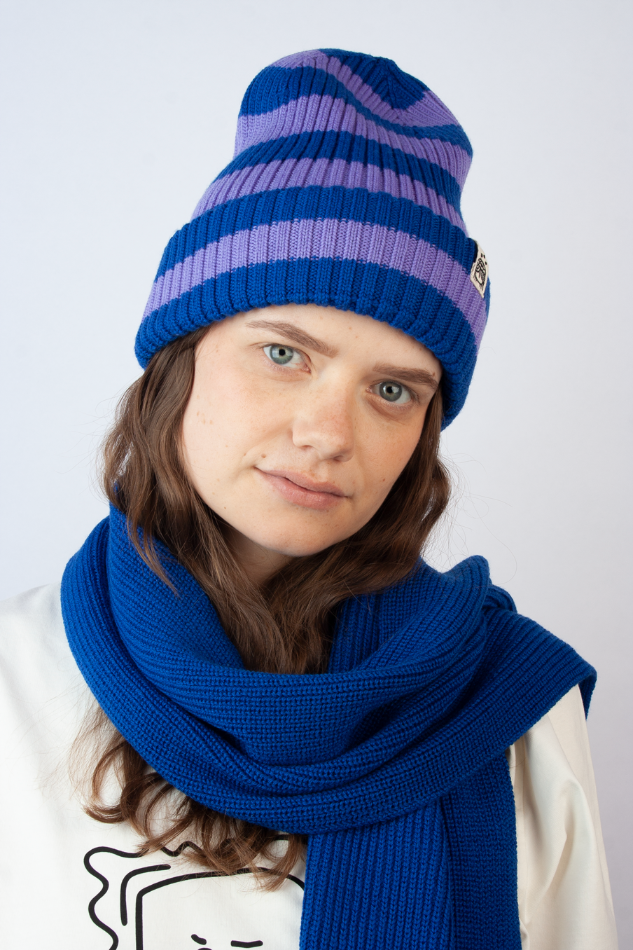 Strickmütze Ringel flieder blau