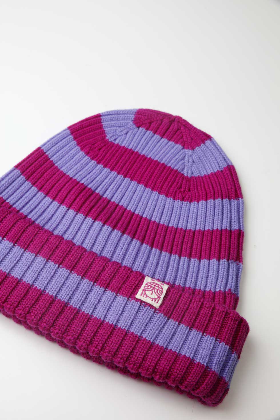 Strickmütze Ringel Flieder Pink