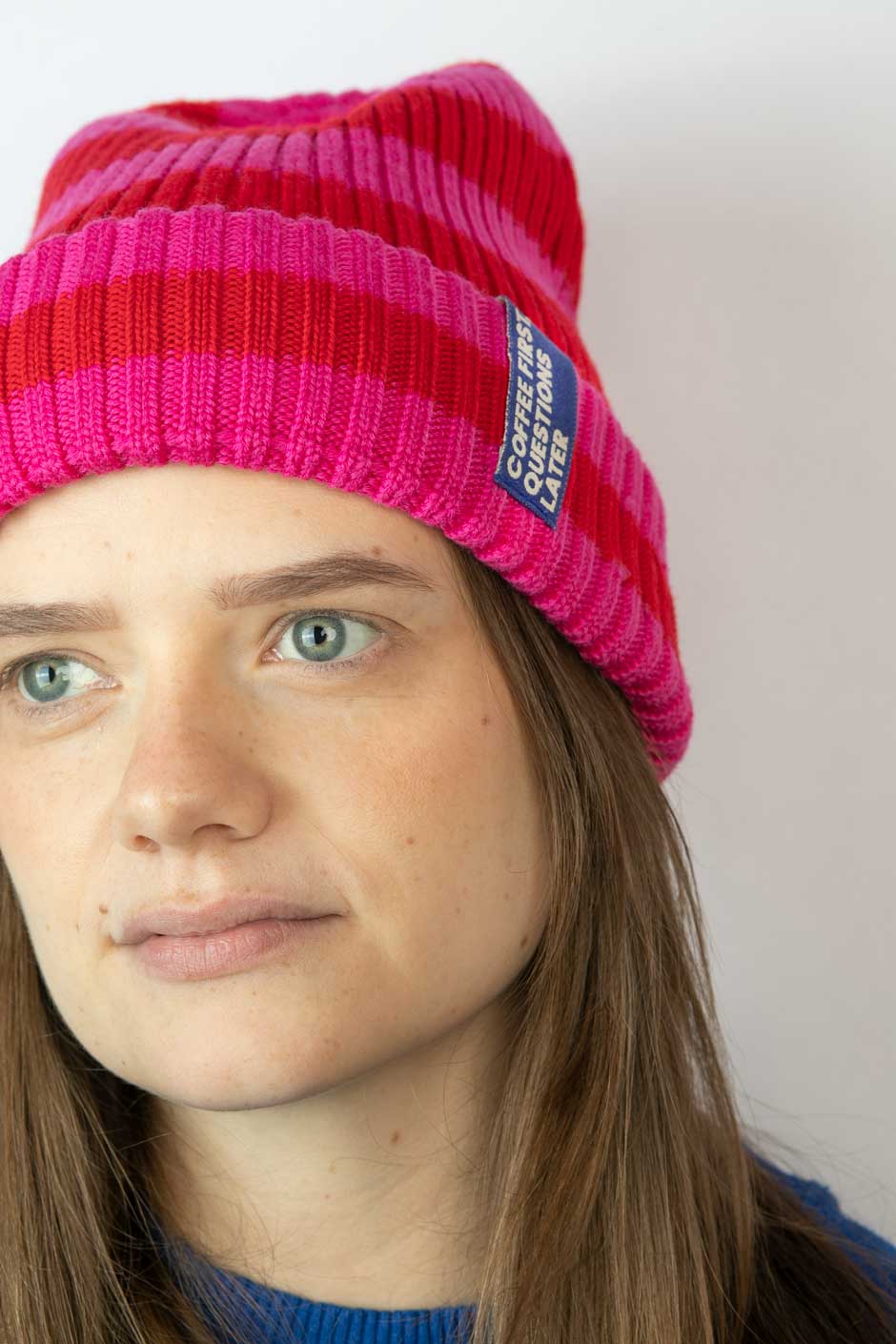 Strickmütze Ringel Pink Rot Coffee First