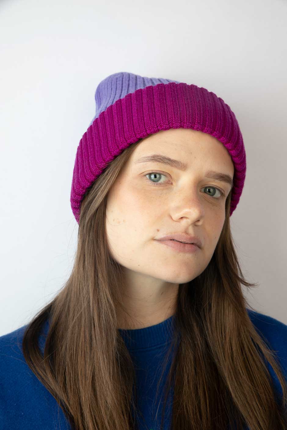 Strickmütze Block flieder pink