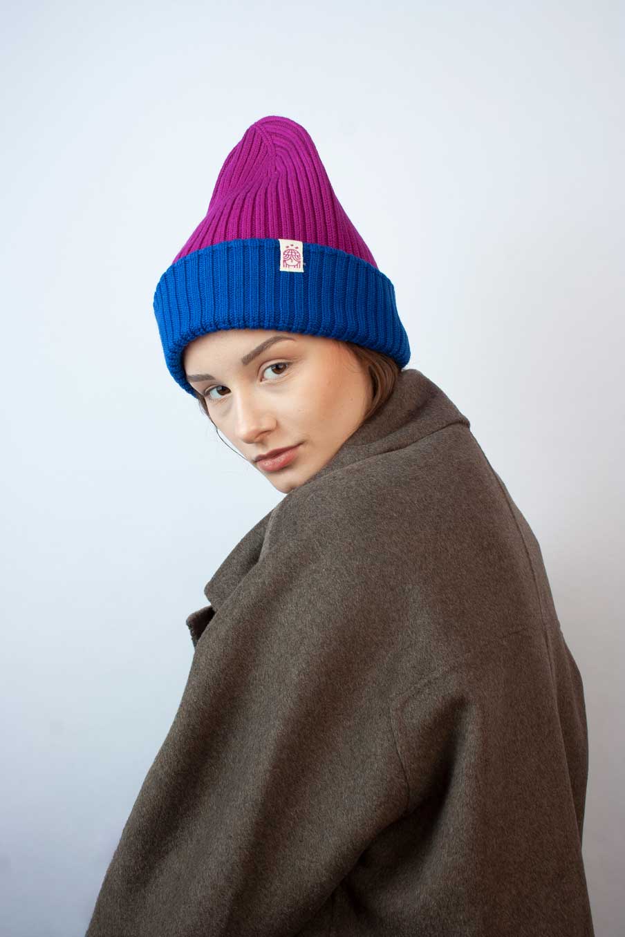 Strickmütze Block Blau Pink