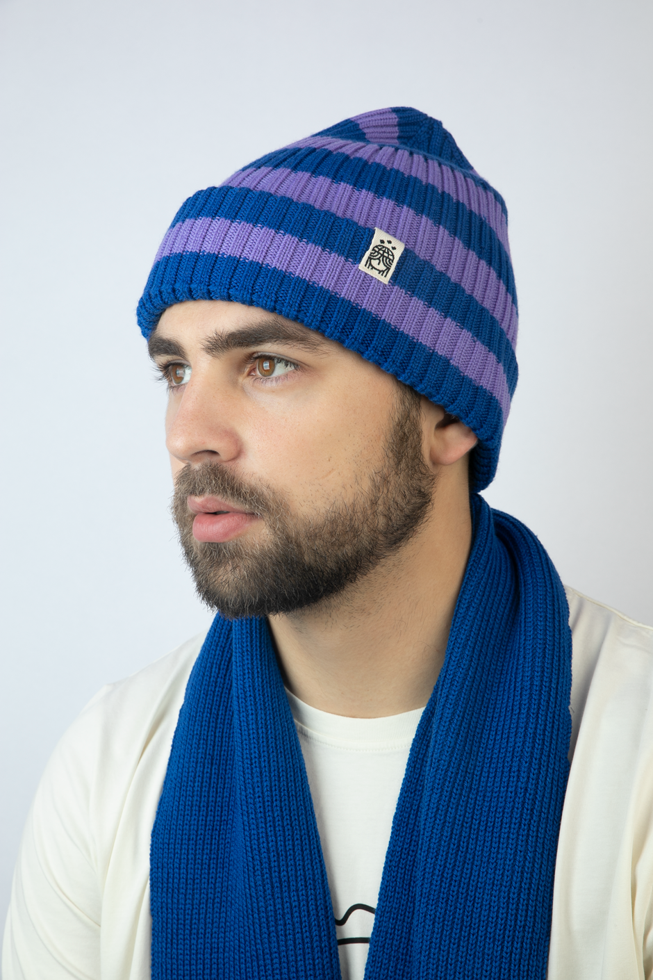Strickmütze Ringel flieder blau