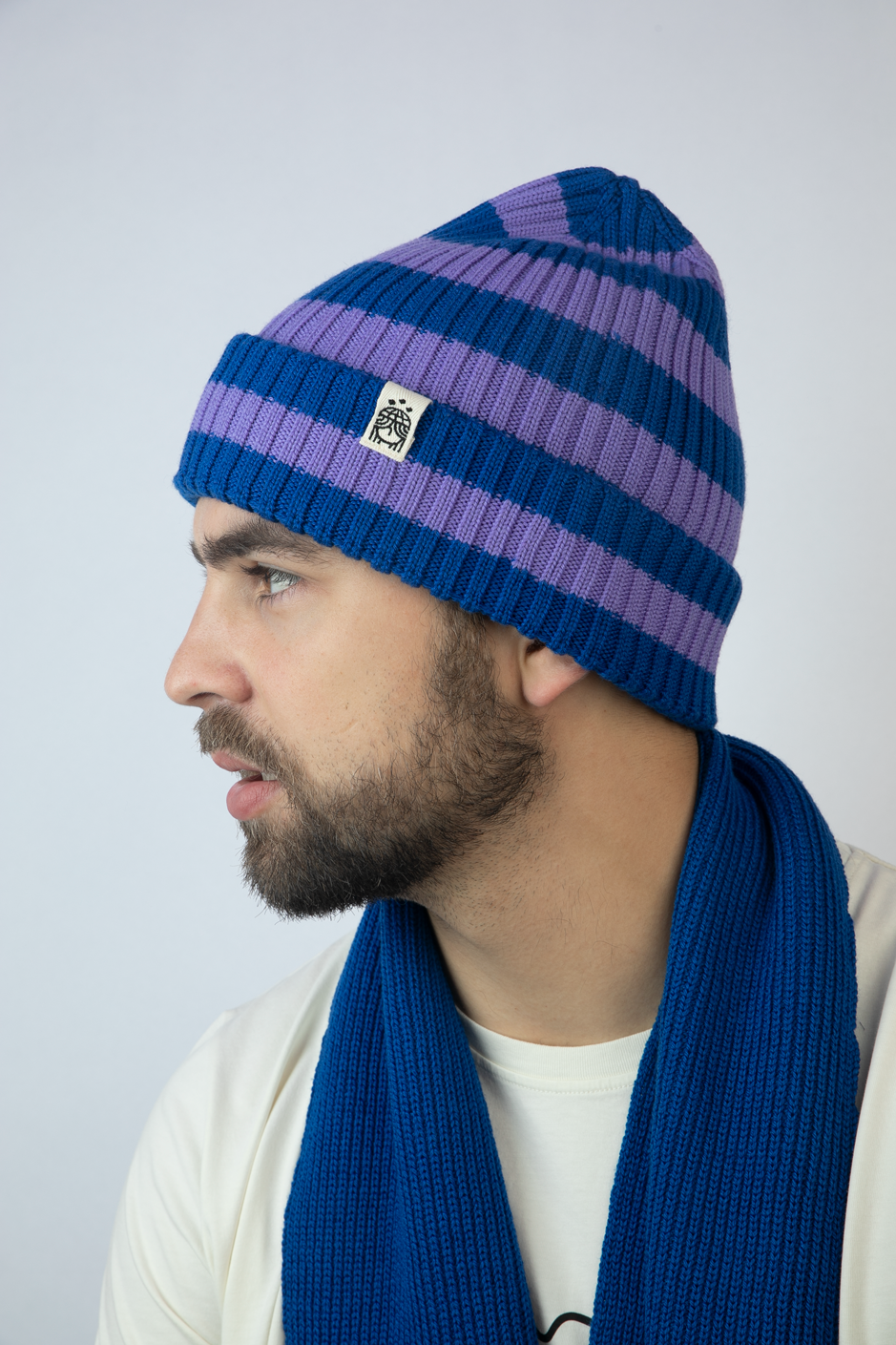 Strickmütze Ringel flieder blau
