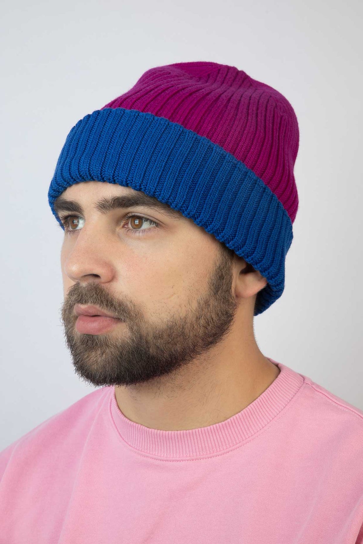 Strickmütze Block Blau Pink