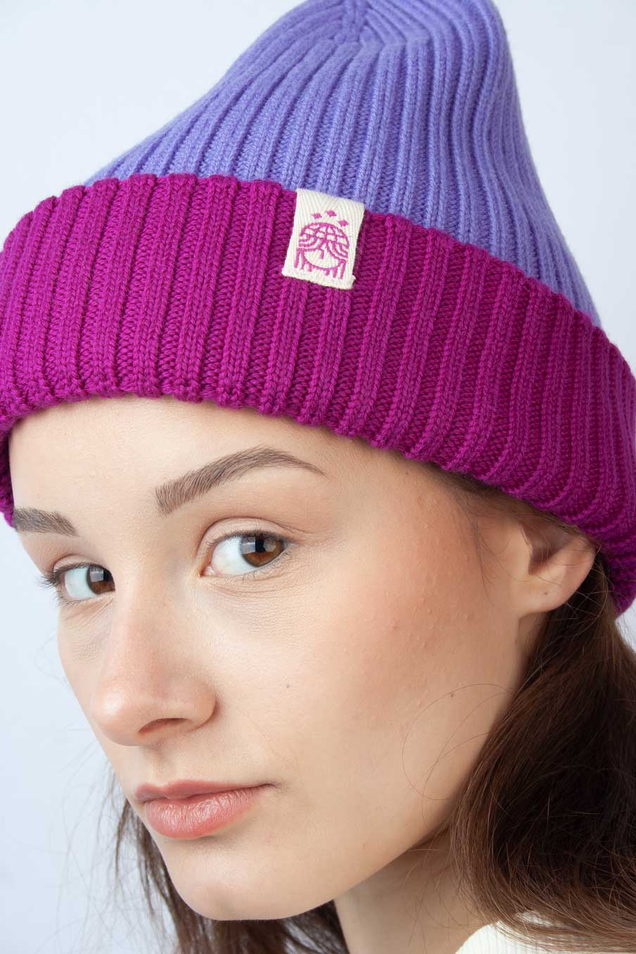 Strickmütze Block flieder pink